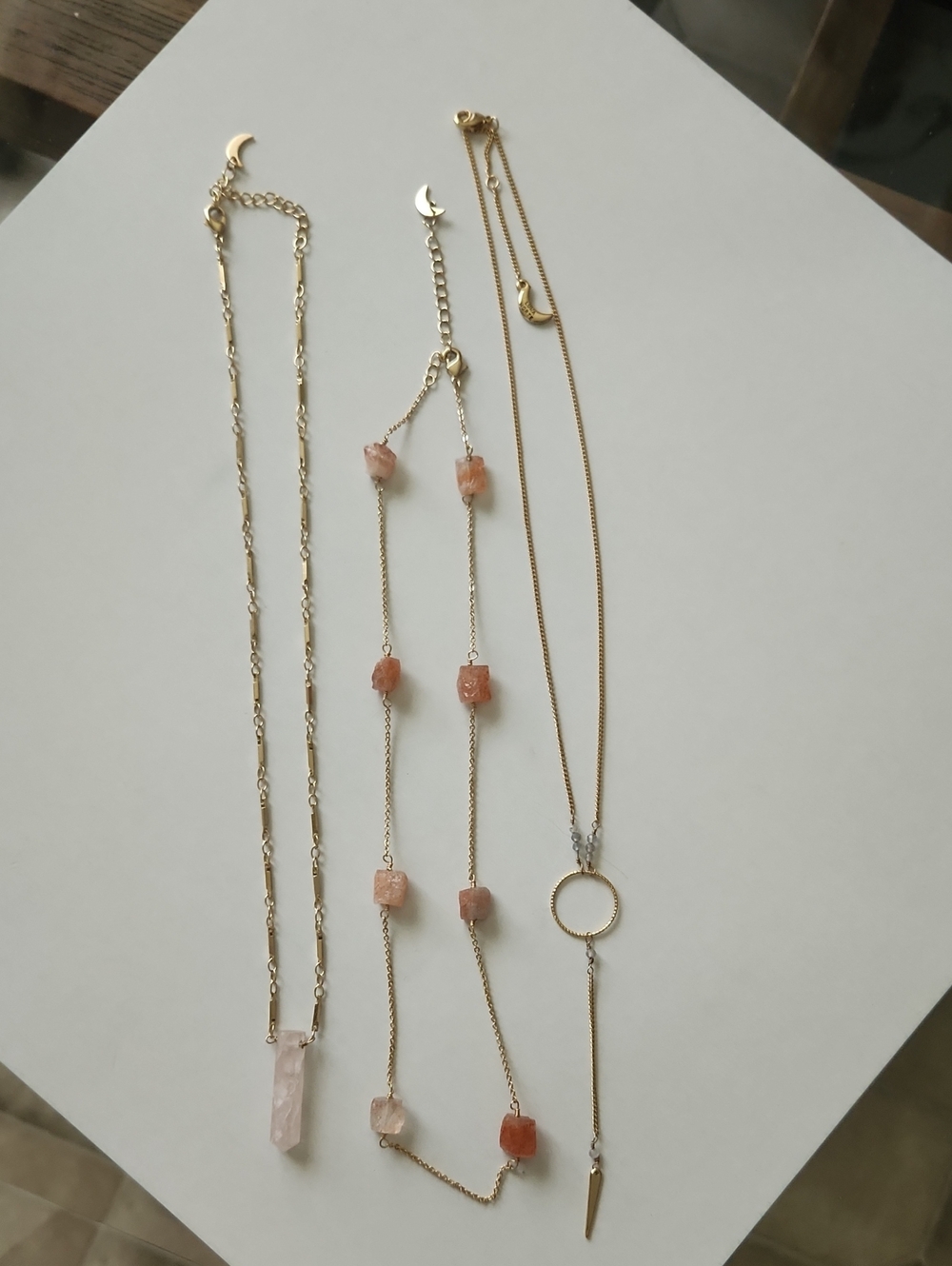 Luna Norte 14k Gold Plated Adjustable Necklace Set Of 3 With Genuine Stone NWOT